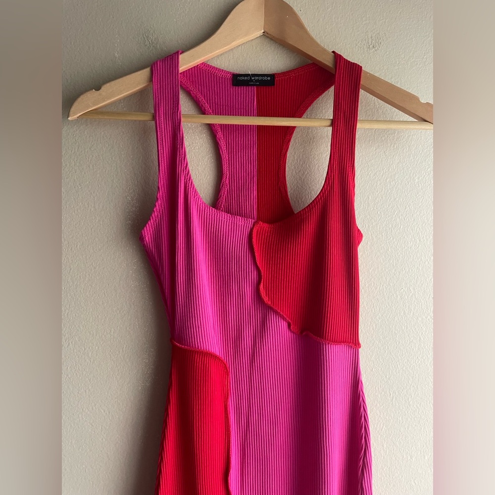 New Naked Wardrobe Pink Red Mid Stretch Sleeveless Dress Size Medium - Picture 2 of 8